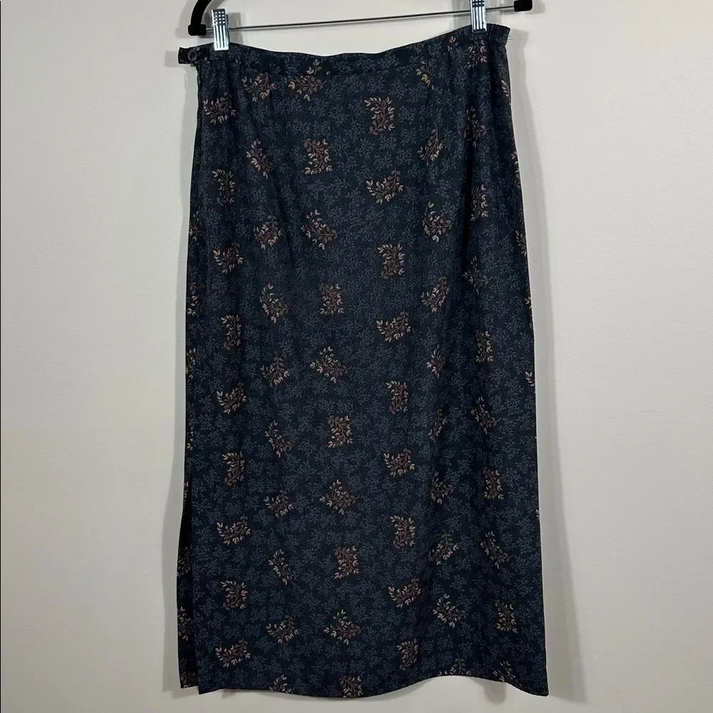 Karen Scott Vintage Floral Autumn Cottagecore Side Slit Midi Skirt Women Size 14